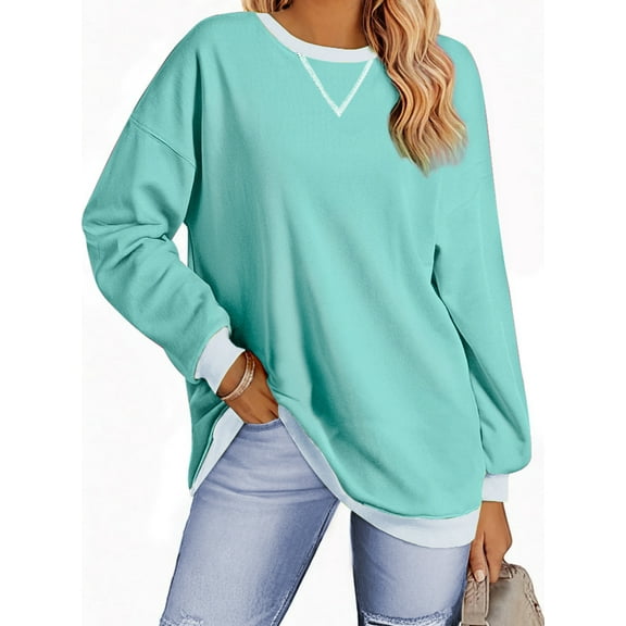 Fantaslook Color Block Sweatshirts for Women Crewneck Long Sleeve Oversized Pullover Tops Casual Fall Outfits