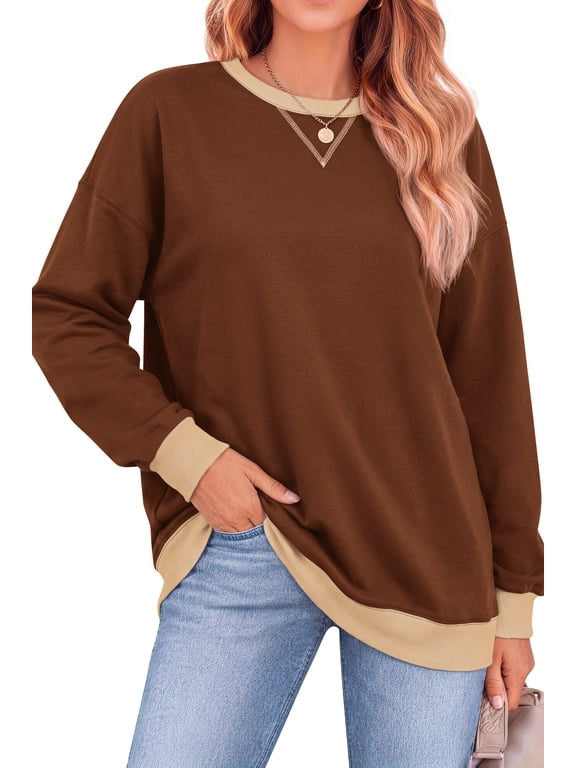 Color Block Sweatshirts for Women Crewneck Long Sleeve Oversized Pullover Tops Casual Fall Outfits