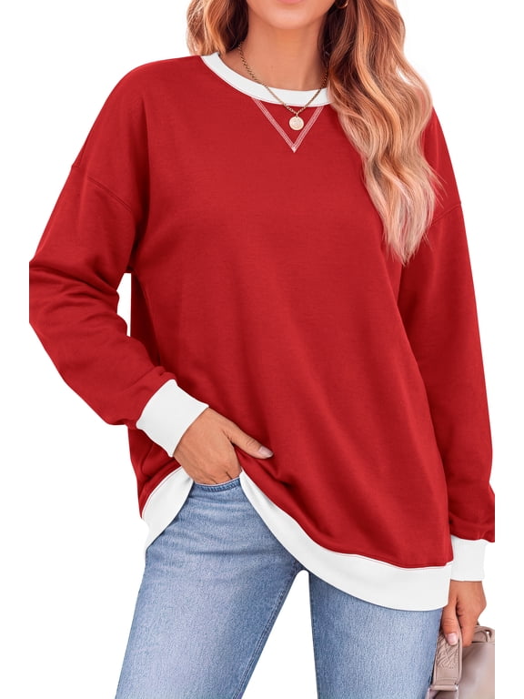 Color Block Sweatshirts for Women Crewneck Long Sleeve Oversized Pullover Tops Casual Fall Outfits
