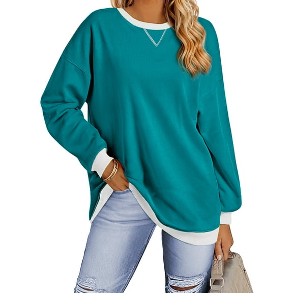 Fantaslook Color Block Sweatshirts for Women Crewneck Long Sleeve Oversized Pullover Tops Casual Fall Outfits