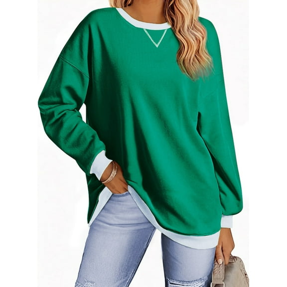 Fantaslook Color Block Sweatshirts for Women Crewneck Long Sleeve Oversized Pullover Tops Casual Fall Outfits