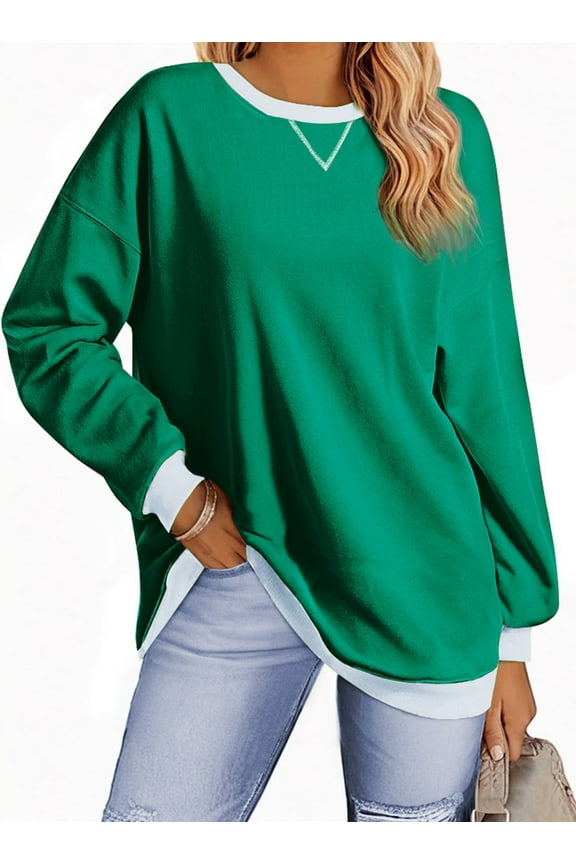 Color Block Sweatshirts for Women Crewneck Long Sleeve Oversized Pullover Tops Casual Fall Outfits