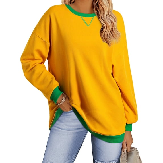 Fantaslook Color Block Sweatshirts for Women Crewneck Long Sleeve Oversized Pullover Tops Casual Fall Outfits