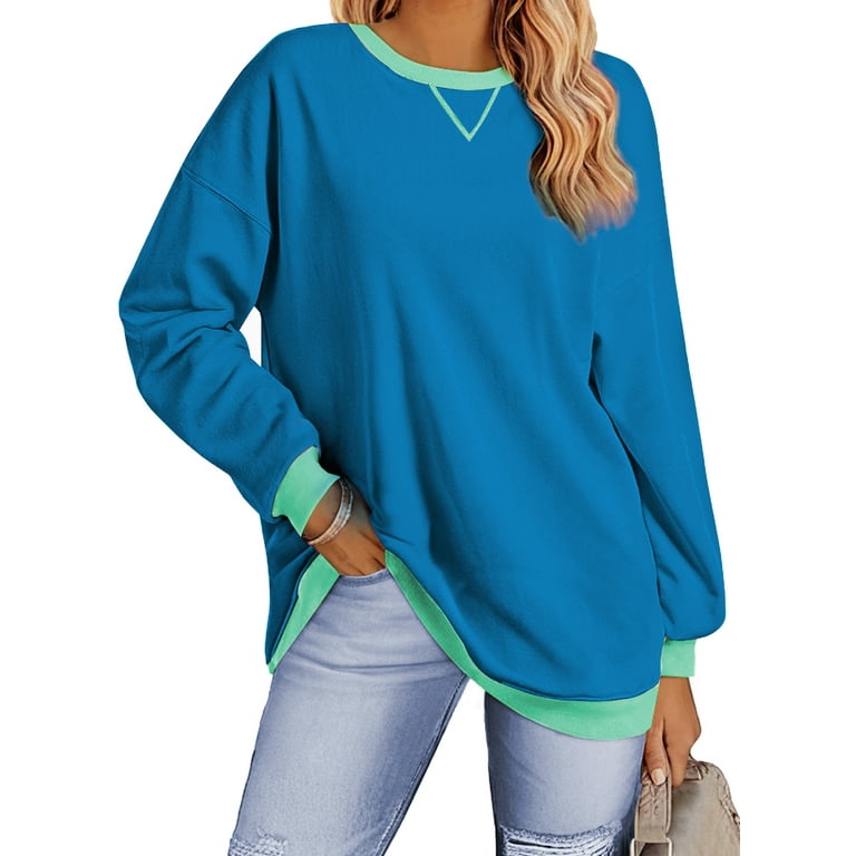 Fantaslook Color Block Sweatshirts for Women Crewneck Long Sleeve Oversized  Pullover Tops Casual Fall Outfits