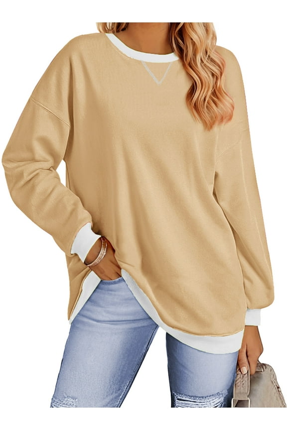 Color Block Sweatshirts for Women Crewneck Long Sleeve Oversized Pullover Tops Casual Fall Outfits