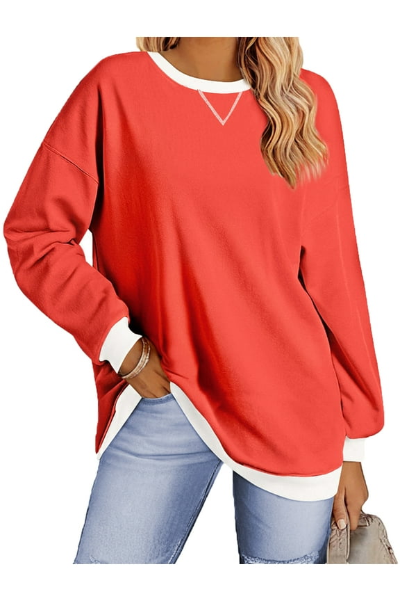 Color Block Sweatshirts for Women Crewneck Long Sleeve Oversized Pullover Tops Casual Fall Outfits