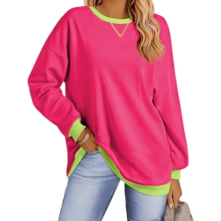 Fantaslook Color Block Sweatshirts for Women Crewneck Long Sleeve Oversized Pullover Tops Casual Fall Outfits