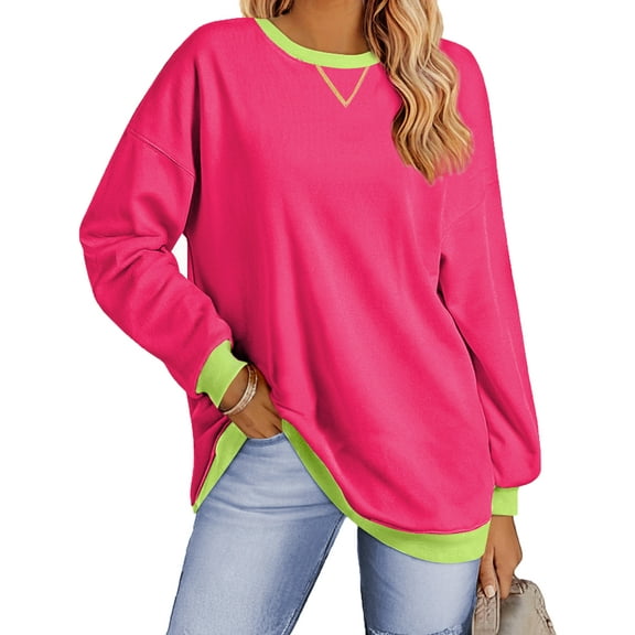 Fantaslook Color Block Sweatshirts for Women Crewneck Long Sleeve Oversized Pullover Tops Casual Fall Outfits