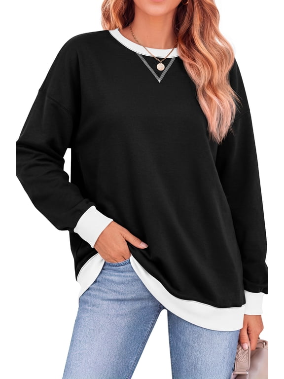 Color Block Sweatshirts for Women Crewneck Long Sleeve Oversized Pullover Tops Casual Fall Outfits