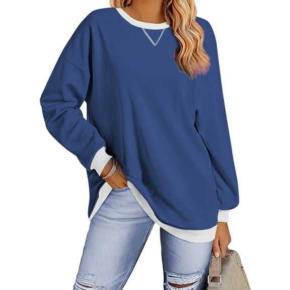 Fantaslook Color Block Sweatshirts for Women Crewneck Long Sleeve Oversized Pullover Tops Casual Fall Outfits