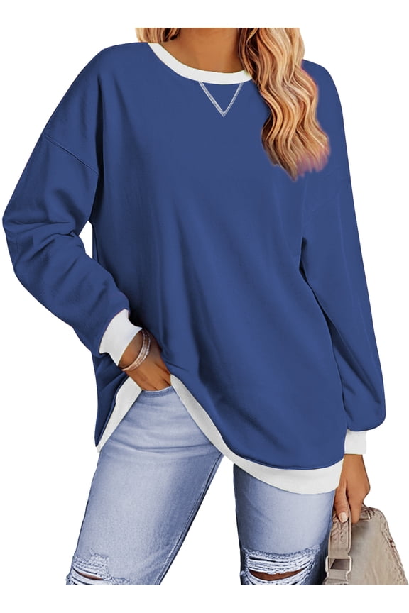 Color Block Sweatshirts for Women Crewneck Long Sleeve Oversized Pullover Tops Casual Fall Outfits