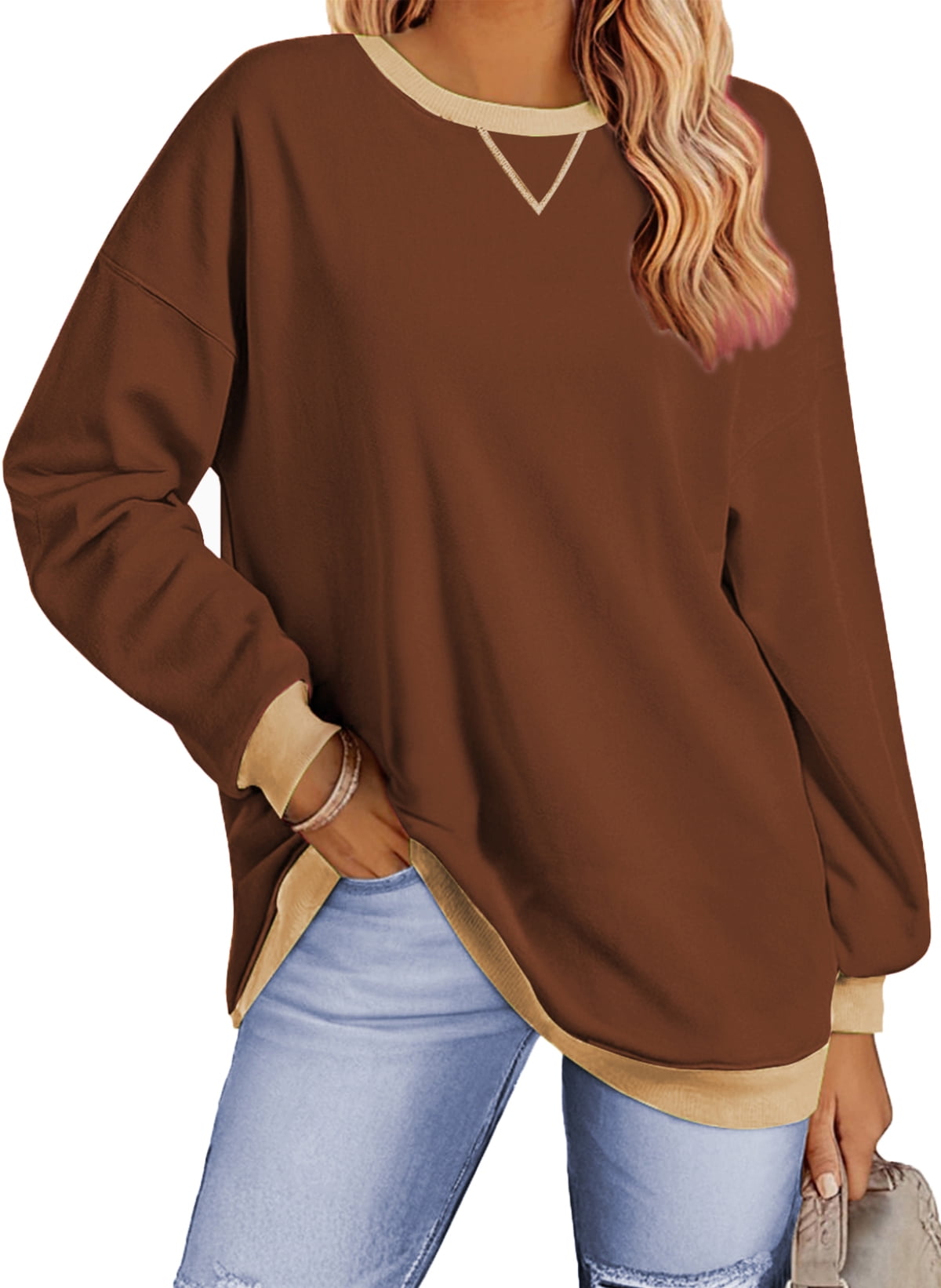 Fantaslook Color Block Sweatshirts for Women, Crewneck Long Sleeve