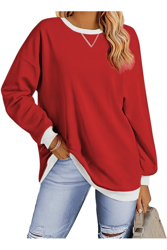 Color Block Sweatshirts for Women Crewneck Long Sleeve Oversized Pullover Tops Casual Fall Outfits