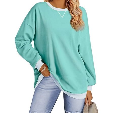 Fantaslook Color Block Sweatshirts for Women Crewneck Long Sleeve Oversized Pullover Tops Casual Fall Outfits