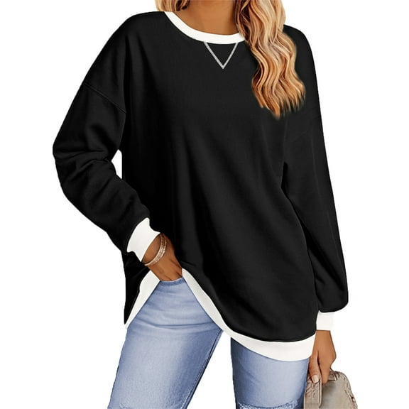 Fantaslook Color Block Sweatshirts for Women Crewneck Long Sleeve Oversized Pullover Tops Casual Fall Outfits