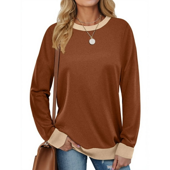Fantaslook Color Block Sweatshirts for Women Crewneck Long Sleeve Shirts Fashion Tops Pullover Sweatshirts Fall Outfits