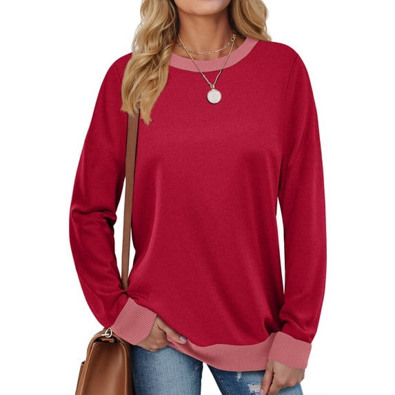 Fantaslook Color Block Sweatshirts for Women Crewneck Long Sleeve Shirts Fashion Tops Pullover Sweatshirts Fall Outfits