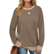 FANTASLOOK Color Block Sweatshirts for Women Crewneck Long Sleeve Shirts Fashion Tops Pullover Sweatshirts Fall Outfits
