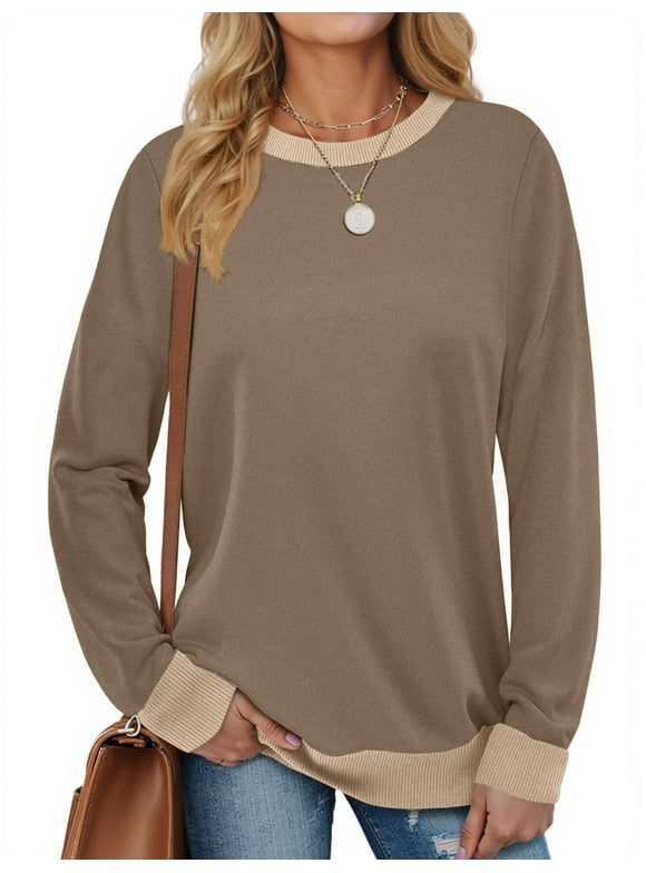 Color Block Sweatshirts for Women Crewneck Long Sleeve Shirts Fashion Tops Pullover Sweatshirts Fall Outfits