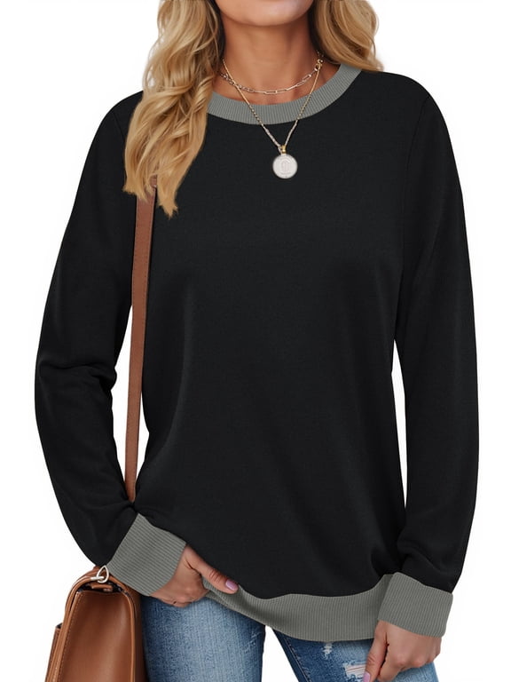 Color Block Sweatshirts for Women Crewneck Long Sleeve Shirts Fashion Tops Pullover Sweatshirts Fall Outfits
