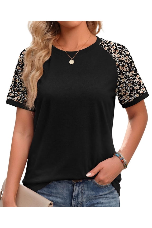 Color Block T Shirts for Women Crewneck Short Sleeve Tops Summer Blouses Fashion Clothes