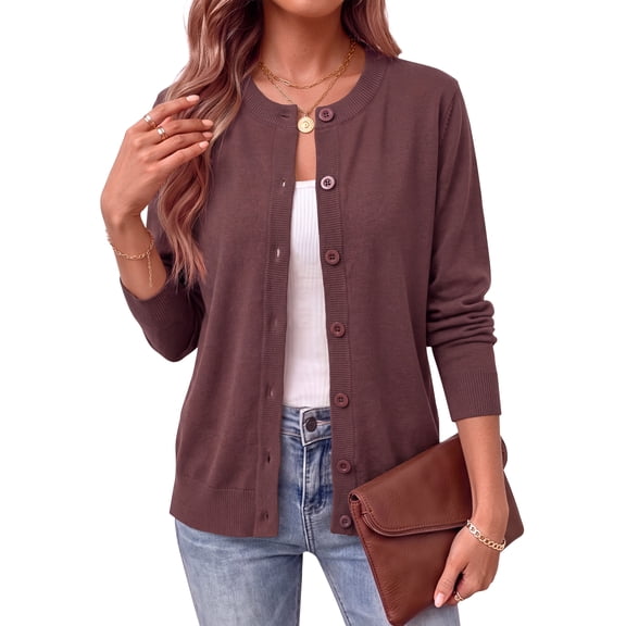 Fantaslook Crew Neck Knit Cardigan Sweaters for Women Button Front Sweater Tops Business Casual Fall Outfits
