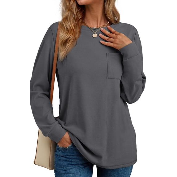 Fantaslook Crewneck Sweatshirts for Women Casual Long Sleeve Shirts Tunic Tops Pullover with Pocket