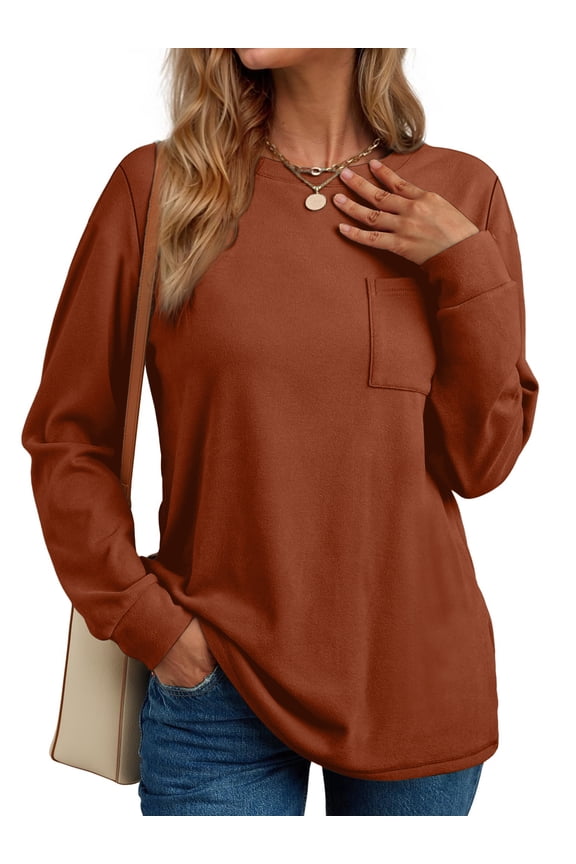 Crewneck Sweatshirts for Women Casual Long Sleeve Shirts Tunic Tops Pullover with Pocket