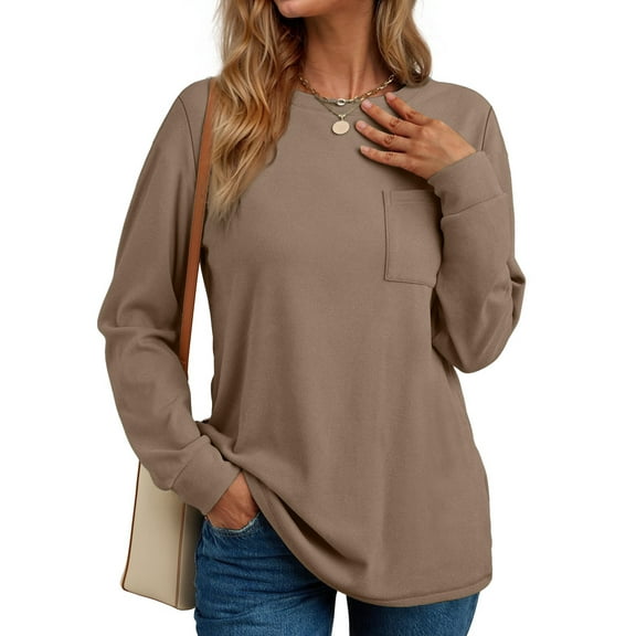 Fantaslook Crewneck Sweatshirts for Women Casual Long Sleeve Shirts Tunic Tops Pullover with Pocket