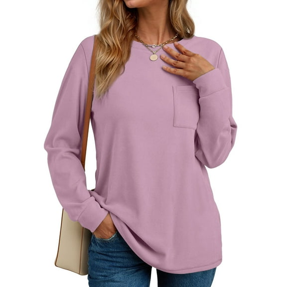 Fantaslook Crewneck Sweatshirts for Women Casual Long Sleeve Shirts Tunic Tops Pullover with Pocket