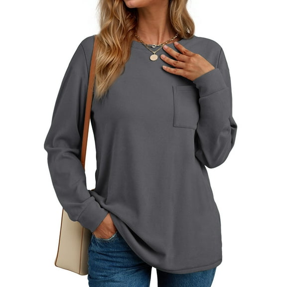 Fantaslook Crewneck Sweatshirts for Women Casual Long Sleeve Shirts Tunic Tops Pullover with Pocket
