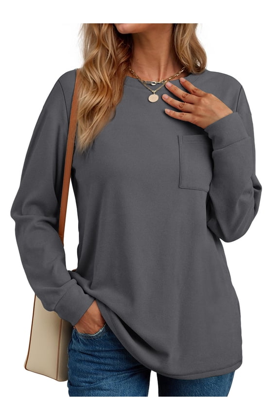 Crewneck Sweatshirts for Women Casual Long Sleeve Shirts Tunic Tops Pullover with Pocket