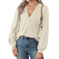 thumbnail image 1 of Fantaslook Deep V Neck Womens Tops Fall Long Puff Sleeve Shirts Dressy Casual Tunic Blouses, 1 of 8