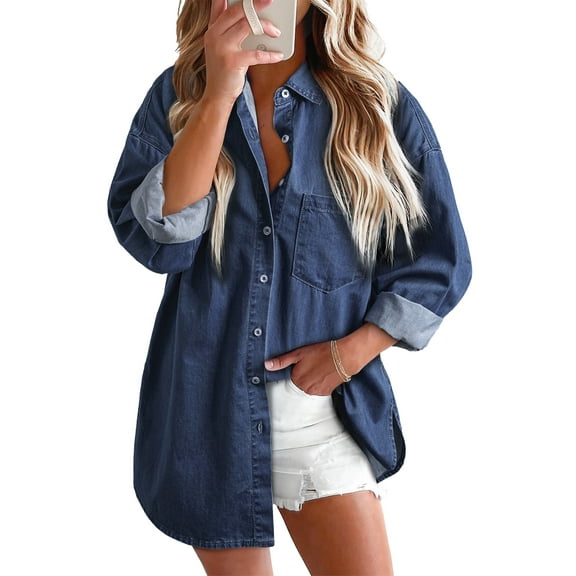 Fantaslook Denim Shirts for Women Button Down Blouses Long Sleeve Casual Tops Fall Outfits