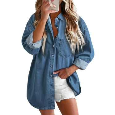 Fantaslook Denim Shirts for Women Button Down Blouses Long Sleeve Casual Tops Fall Outfits