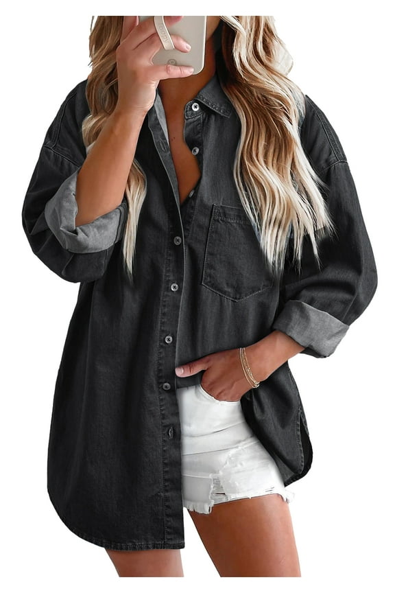 Denim Shirts for Women Button Down Blouses Long Sleeve Casual Tops Fall Outfits