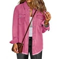 thumbnail image 1 of Fantaslook Denim jackets for Women Oversized Button Up Frayed Hem Shackets Fashion Jean Jacket With Pockets, 1 of 8