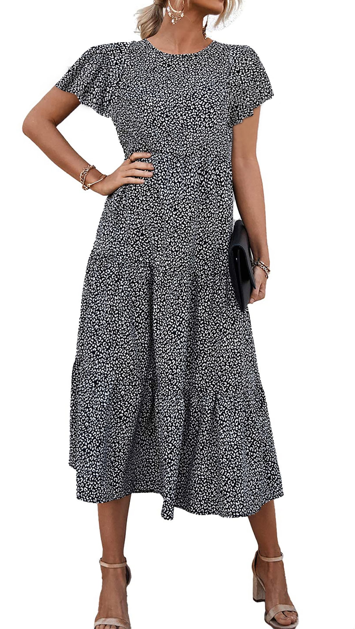 Fantaslook Women's Summer Boho Midi Dress with Floral Print and Puff — free download