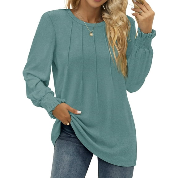 Fantaslook Dressy Blouses for Women Fall Fashion Long Sleeve Shirts Pleated Tunic Tops Trendy Clothes