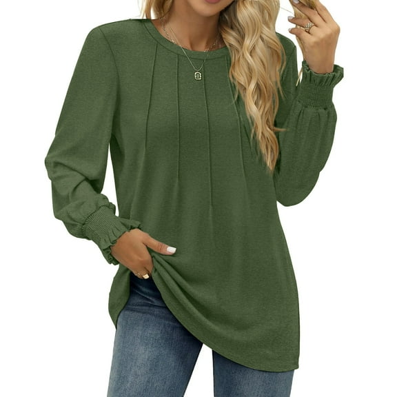 Fantaslook Dressy Blouses for Women Fall Fashion Long Sleeve Shirts Pleated Tunic Tops Trendy Clothes