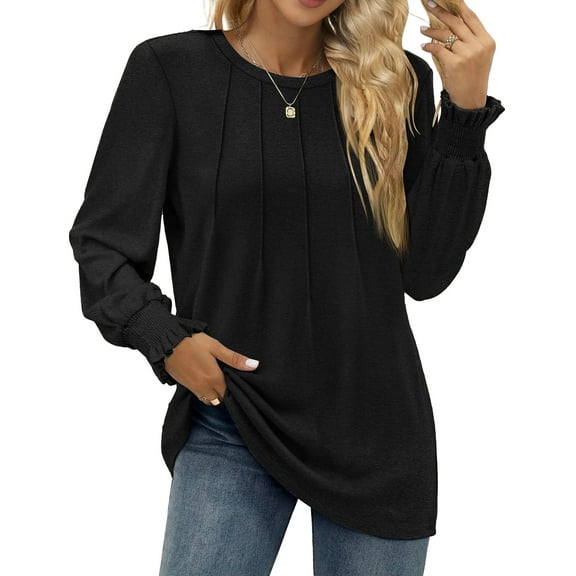 Fantaslook Dressy Blouses for Women Fall Fashion Long Sleeve Shirts Pleated Tunic Tops Trendy Clothes