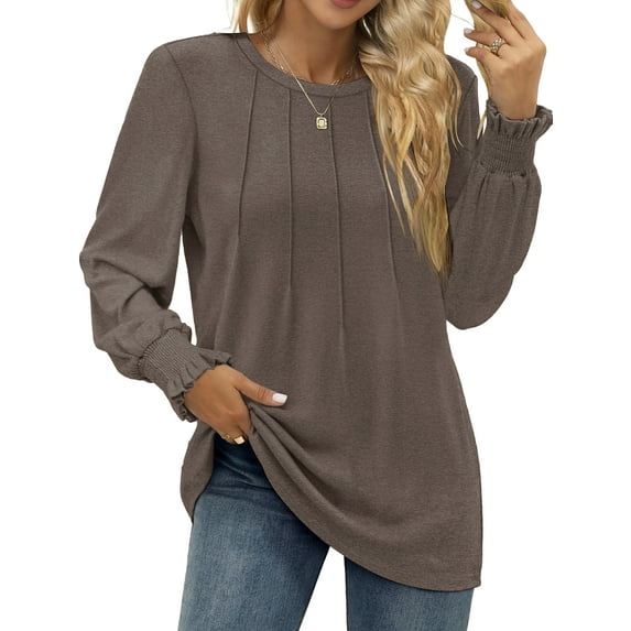 Fantaslook Dressy Blouses for Women Fall Fashion Long Sleeve Shirts Pleated Tunic Tops Trendy Clothes
