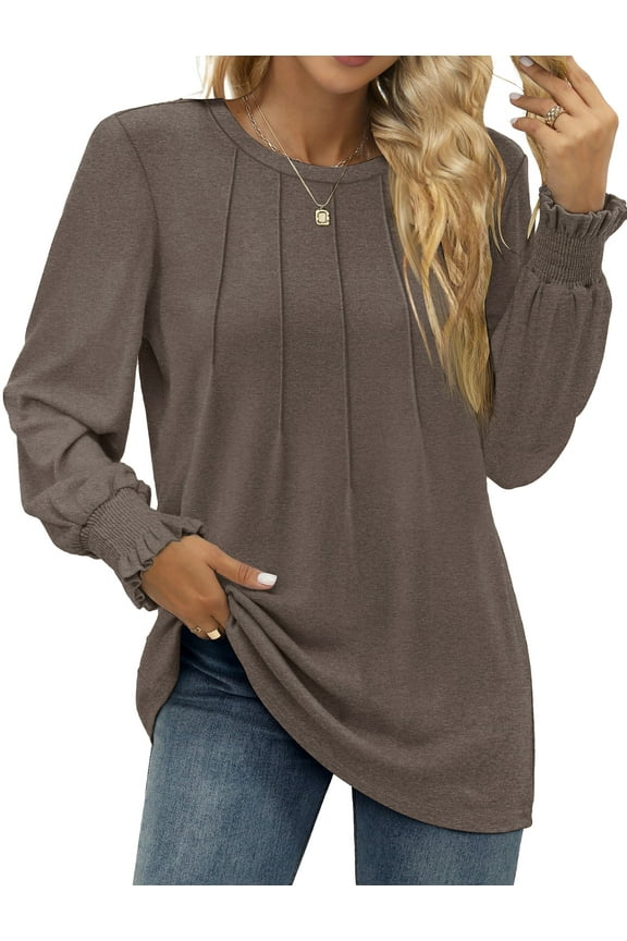 Dressy Blouses for Women Fall Fashion Long Sleeve Shirts Pleated Tunic Tops Trendy Clothes