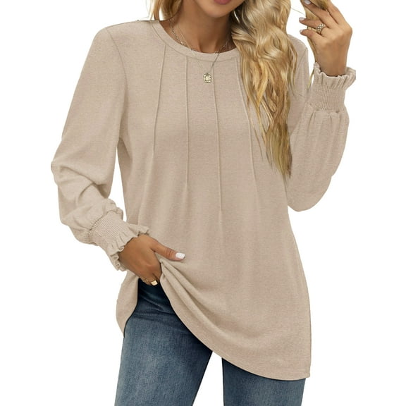 Fantaslook Dressy Blouses for Women Fall Fashion Long Sleeve Shirts Pleated Tunic Tops Trendy Clothes