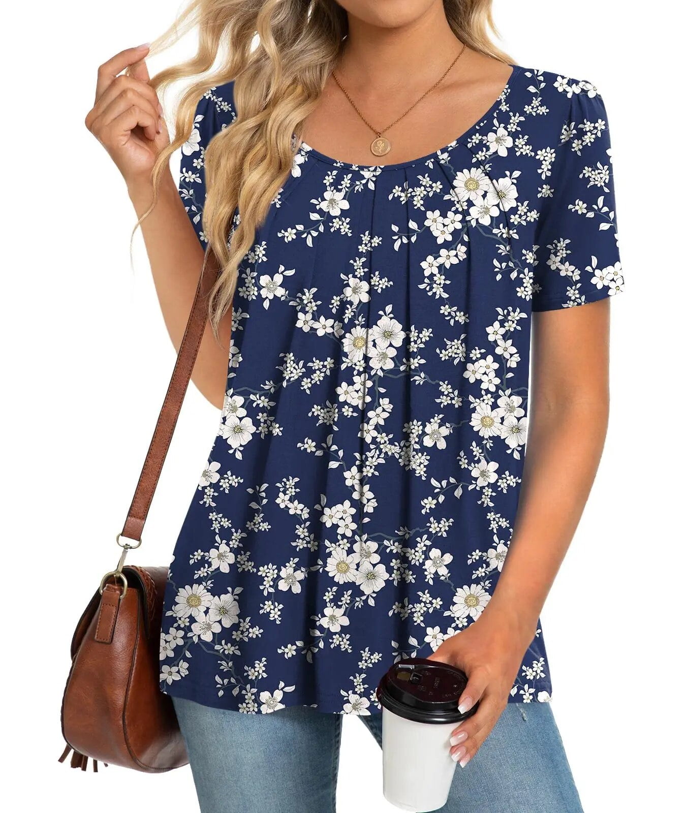 Fantaslook Dressy Blouses for Women Pleated Short Sleeve Tunic Tops ...