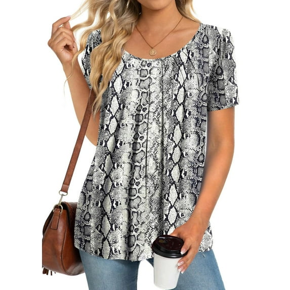 Fantaslook Dressy Blouses for Women Pleated Short Sleeve Tunic Tops Casual Floral Shirts