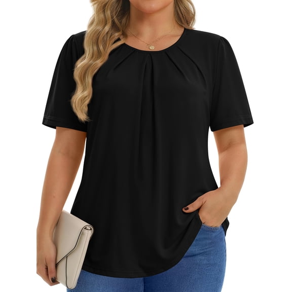 Fantaslook Dressy Blouses for Women Pleated Short Sleeve Tunic Tops Casual Floral Shirts