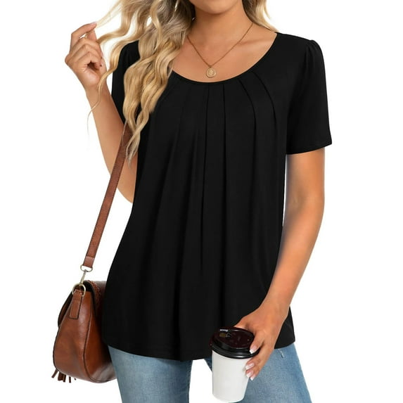 Fantaslook Dressy Blouses for Women Pleated Short Sleeve Tunic Tops Casual Floral Shirts