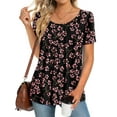 thumbnail image 1 of Fantaslook Dressy Blouses for Women Pleated Short Sleeve Tunic Tops Casual Floral Shirts, 1 of 8