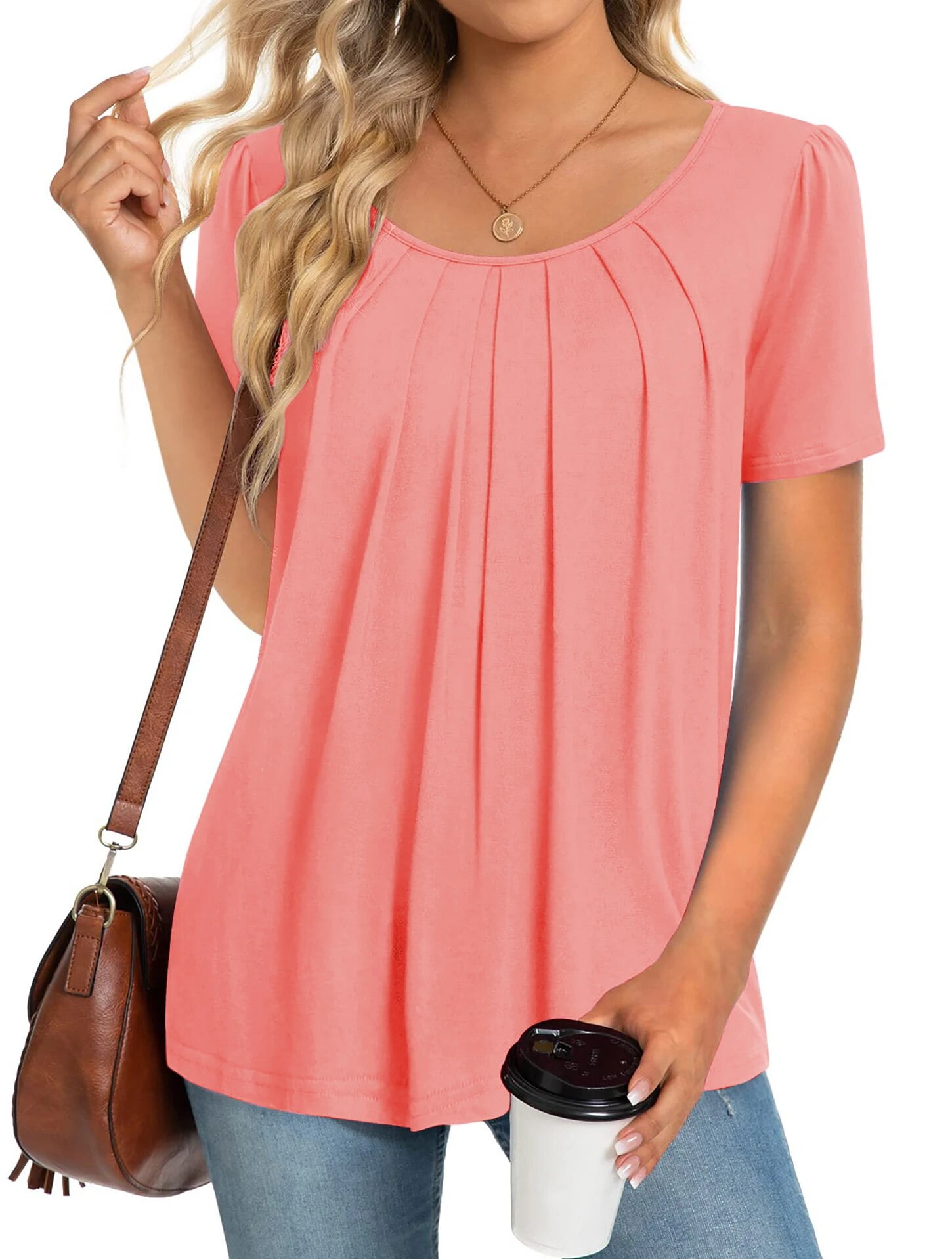 fantaslook-dressy-blouses-for-women-pleated-short-sleeve-tunic-tops